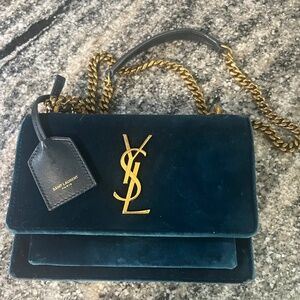 Saint Laurent YSL sunset velvet blue handbag